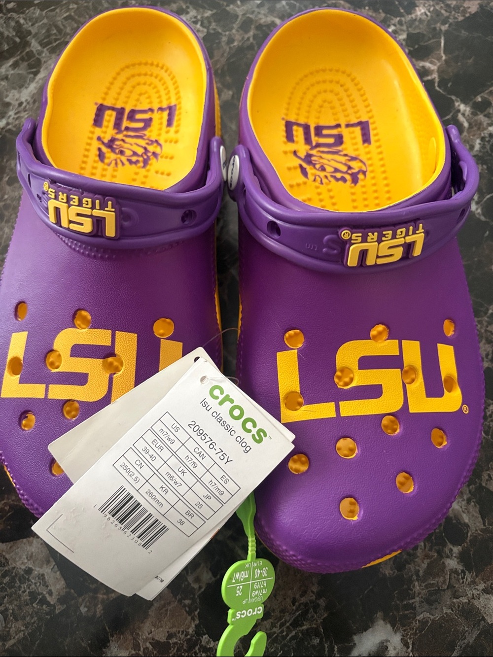 CROCS Kids' Classic Clog in Purple with Yellow Accents
